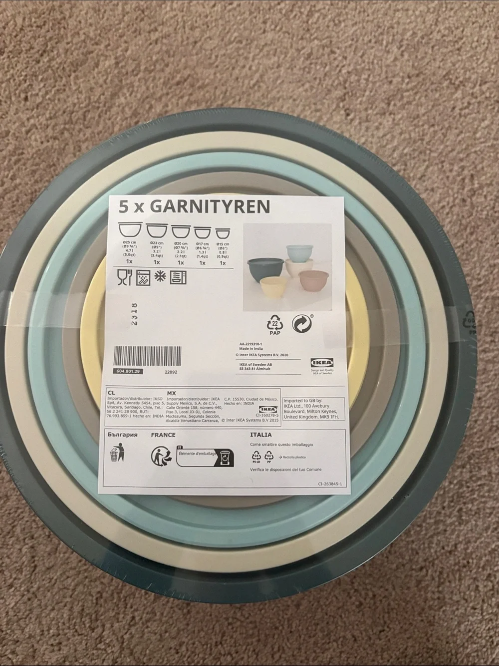 GARNITYREN Nested Mixing/Serving Bowls - Multi Pastel Set- IKEA Brand New